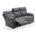 Deco in paris - canap 3 places relax lectrique en simili cuir gris fonc elise