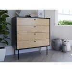 Deco in paris - commode basse 4 tiroirs en bois et mtal noir daryl