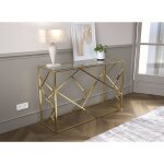 Deco in paris - console design en verre transparent et mtal dor delta