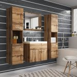 Ensemble meubles salle de bain suspendu xl - bois effet vieilli Ensemble meubles salle de bain suspendu xl - bois effet vieilli