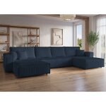 Canap� panoramique convertible avec coffre en velours cotel� bleu