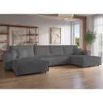 Canap� panoramique convertible avec coffre en velours cotel� gris