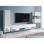 Meuble tv contemporain blanc laqu� avec led - amanda