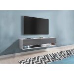 Deco in paris - meuble tv suspendu 2 portes 2 niches blanc et gris romane xl -