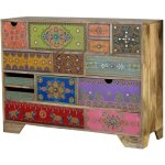 Decoration d ? autrefois - commode en bois de manguier avec détails multicolores peints à la main Decoration d ? autrefois - commode en bois de manguier avec détails multicolores peints à la main