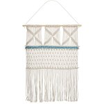 D�coration murale style boho en tissu coton macram� beige et bleu kalady