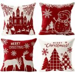 D�coration de no�l housses de coussin joyeux no�l lot de 4 en coton et lin taie d'oreiller l'hiver no�l ...