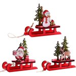 D�corations de tra�neau de no�l, d�coration de table santa snowman elk, mini jouet artisanal en bois, ...