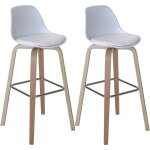 Décoshop26 - lot de 2 chaises de bar tabourets comptoir chaise haute en synthétique blanc pieds en bois ... Décoshop26 - lot de 2 chaises de bar tabourets comptoir chaise haute en synthétique blanc pieds en bois ...