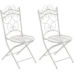 D�coshop26 - lot de 2 chaises de jardin terrasse balcon design rustique en fer forg� blanc vieilli 100002862 ...
