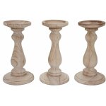 D�coshop26 - lot de 3 bougeoirs style vintage hauteur 24cm en bois marron naturel 040002989