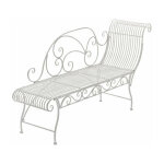 D�coshop26 - banc de jardin banquette design en fer forg� blanc vieilli dossier c�t� droit 156x46 cm ...