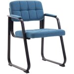 Dcoshop26 - chaise visiteur fauteuil de bureau sans roulette coutures dcoratives en tissu bleu support ...