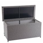 D�coshop26 - coffre de rangement pour jardin en polyrotin gris avec roulettes rangement coussins 63x135x52cm ...