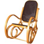 D�coshop26 - fauteuil � bascule rocking chair en bois clair assise en cuir marron fab040008