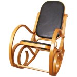 D�coshop26 - fauteuil � bascule rocking chair en bois clair assise en cuir noir fab040009