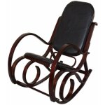 Dcoshop26 - fauteuil  bascule rocking chair en bois fonc assise en cuir noir fab04010
