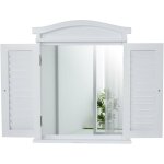 D�coshop26 - miroir mural design fen�tre avec volets 53x42x5cm bois de paulownia massif et mdf blanc ...