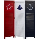 Paravent 3 panneaux th�me marin rouge blanc et bleu 130x105 cm par06075