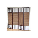 Dcoshop26 - paravent 4 panneaux marron en bois et bambou 176 x175 cm par06010