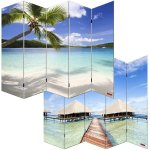 Décoshop26 - paravent 5 panneaux pans séparateur de pièce 180x200cm motif plage par04005 Décoshop26 - paravent 5 panneaux pans séparateur de pièce 180x200cm motif plage par04005