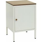 D�coshop26 - petit meuble de rangement table de chevet 2 niveaux t�le d'acier lamin�e blanc plateau mdf ...