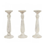 Set de 3 bougeoirs chandelier en bois hauteur 35 cm blanc vintage dec04053 Set de 3 bougeoirs chandelier en bois hauteur 35 cm blanc vintage dec04053