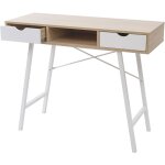 D�coshop26 - table d'appoint bureau console avec tiroirs 100x40 cm blanc brun naturel design scandinave ...