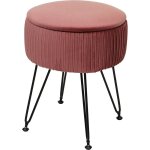 D�coshop26 - tabouret avec compartiment de rangement � 33cm aspect velours rose cadre noir tabo04016