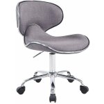 Tabouret de travail sur roulettes hauteur r�glable et pivotant en tissu gris clair pieds m�tal chrom� ...