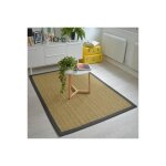 Dcoweb - tapis jonc de mer - bihar fin chevron - ganse coton anthracite - 200 x 200 cm