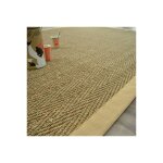 Dcoweb - tapis jonc de mer - bihar fin chevron - ganse coton beige - 200 x 290 cm