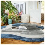 Deladeco - tapis original courbe moderne isla bleu 160x230