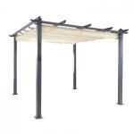Dema - pergola aluminium toile retractable 3 x 3 m - ecru - tonnelle auvent