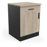 Demeyere - meuble bas 1 porte 1 tiroir 60 cm dcor chne kronberg et noir - korey