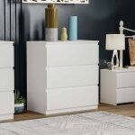 Denver commode 3 tiroirs meuble de rangement pour chambre design moderne h 77, 5 x l 70 x p 40 cm, blanc ...