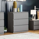 Denver commode 3 tiroirs meuble de rangement pour chambre design moderne h 77, 5 x l 70 x p 40 cm, gris ...