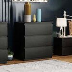 Denver commode 3 tiroirs meuble de rangement pour chambre design moderne h 77, 5 x l 70 x p 40 cm, noir ...