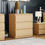 Denver commode 3 tiroirs meuble de rangement pour chambre design moderne h 77, 5 x l 70 x p 40 cm, pin ...