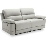 Denys - canap 2 places relax manuel simili cuir gris clair
