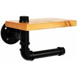 D�rouleur papier wc en bois de pin et m�tal - marron et noir