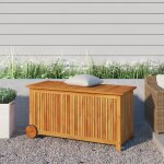 Bonnevie - banc coffre de rangement de jardin - banquette pouf avec roues 113x50x58cm bois acacia bv184875 ...