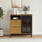 Design in - buffet, bahut, meuble de rangement avec porte vitr�e flam 80x40x80 cm bois massif de pin ...