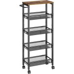 Desserte 5 niveaux, �tag�re de cuisine fin avec roulettes, cadre en acier, poign�e, petit espace, salle ...