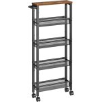 Desserte 5 niveaux, tagre de cuisine fin avec roulettes, cadre en acier, poigne, petit espace, salle ...