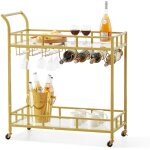 Mophorn - vevor desserte bar 2 niveaux 85, 5 x 38 x 93 cm chariot de service en acier et verre trempe ...