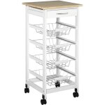 Desserte chariot de cuisine sur roulettes - 4 paniers coulissants, tiroir, plateau - bois blanc mdf bois ...