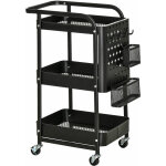 Homcom ? desserte de cuisine chariot de rangement en m�tal noir 3 niveaux ? 2 range - couverts ? 4 crochets ...