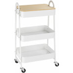 Desserte de cuisine chariot de service design industriel 3 tagres plateau amovible aspect bois clair ...