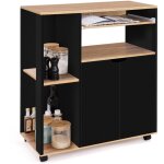 Desserte de cuisine cosi bois noir et plateaux faon htre l. 76 cm